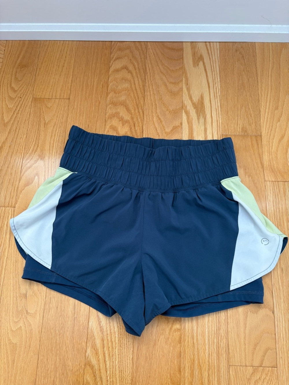 Women’s Navy Athletic Shorts with Light Blue & Lime Accent - Gilly hicks